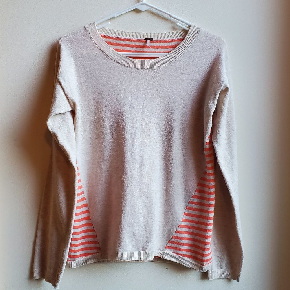 Poof! Beige/Orange Striped Crew Neck Sweater Size Small